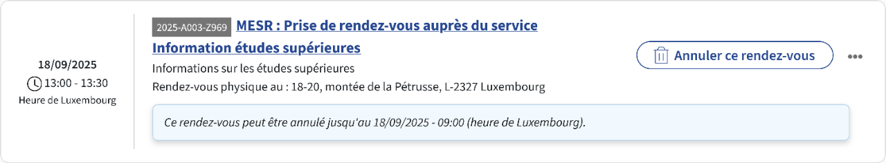 Cancellation of the appointment in the 'My appointments' section