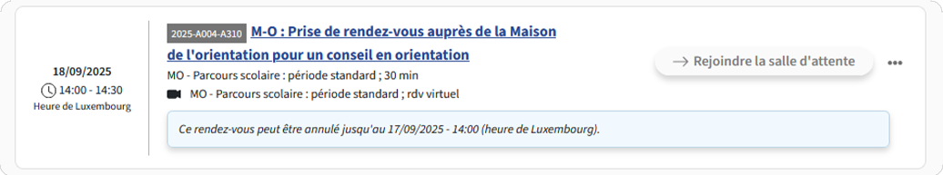 Annulation du rendez-vous dans la rubrique "Mes rendez-vous"